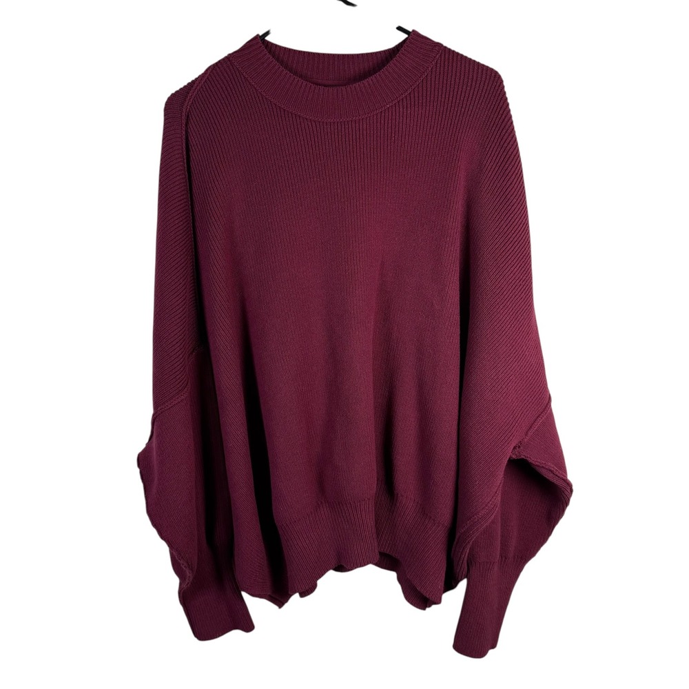 Free People Easy Street Sweater in Burgundy Size Medium Crewneck Oversized